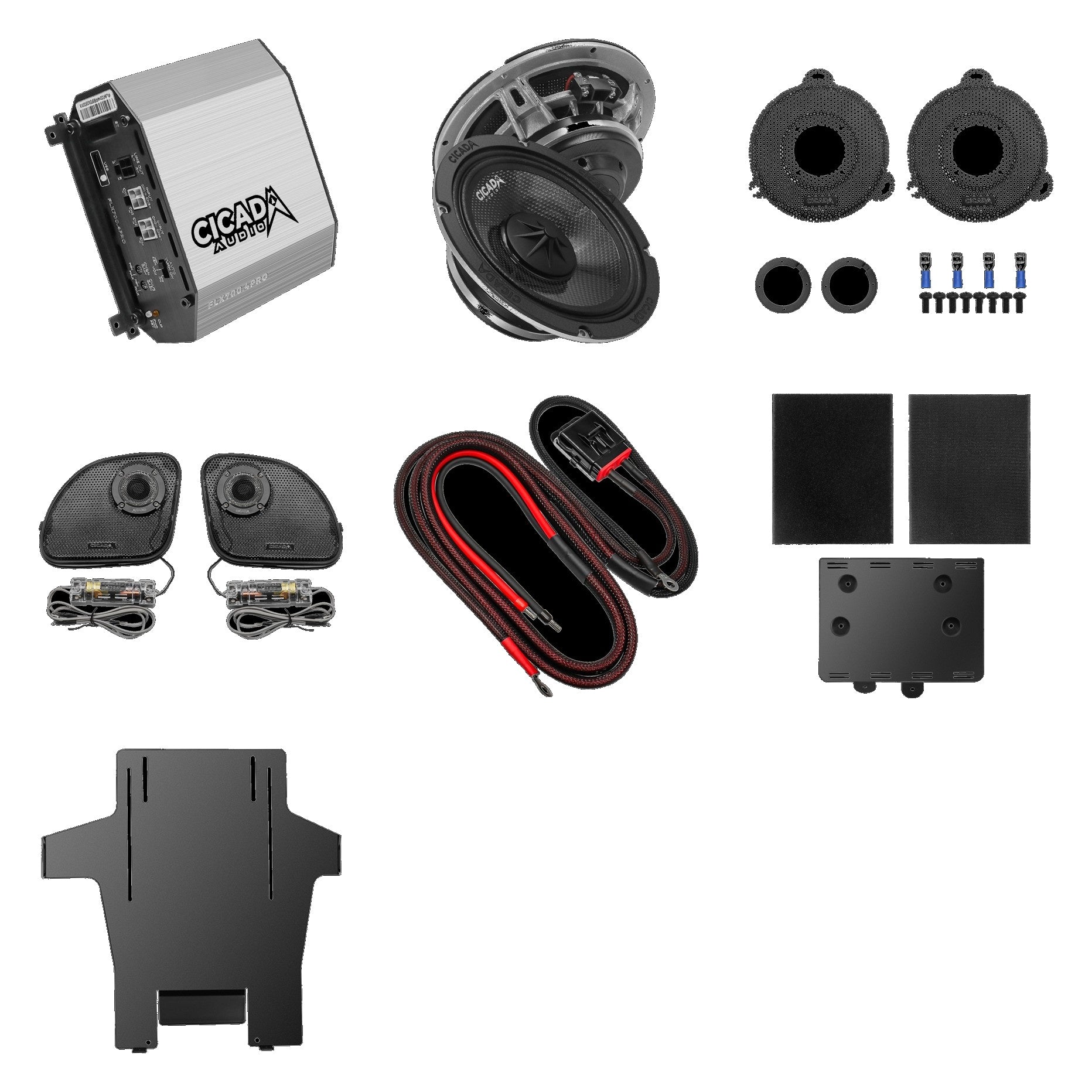 Cicada 700 W Compo-Komplettsystem · Harley-Davidson 2014–2023 (Front-System, 4 Lautsprecher + DSP-Endstufe)