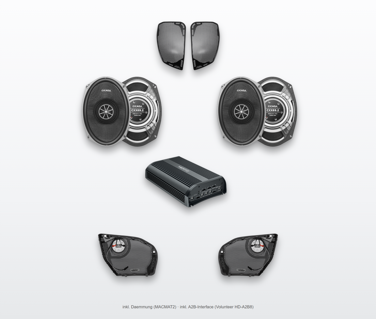 MAC HERO Set BETTER Koax für Harley Road Glide 2024+ – Cicada 24CHDRGGTK-075, CXX69.2, Hertz SP4.900, Volunteer A2B